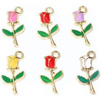 20pcs 18x9mm Enamel Rose Flower Charms Pendant Small DIY Jewelry Making Accessories Findings for Necklace Bracelet Earrings