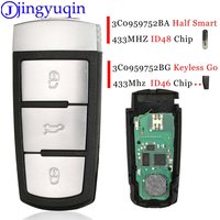 Jingyuqin Smart-Funkschlüssel 3 Tasten 433MHz PCF7946 ID48/ID46 für VW Volkswagen Passat CC 2005-2014 3C0959752BG/BA