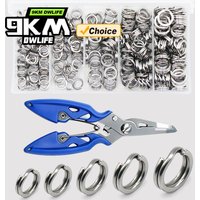 9KM Fishing Split Rings with Plier Kit 260-280pcs Fishing Ring Lure Connector Stainless Steel Split Ring Saltwater Freshwater