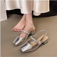 Women's Sandals Covering Toe Mid Heel High Heel Mary Janes Single Shoes Summer Fairy Style with Skirts Rubber Bottom Square Head