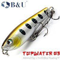 B&U-Pencil Fishing Lure, Hard Surface Floating Bait, Saltwater Lures for Fishing, Seabass Perch, 44mm, 2.5g
