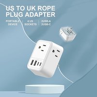 Foldable UK Ireland Travel Plug Adapter, 8 in 1 Type G Travel Power Adapter with 4 USB(2 USB-C) Ports and 4 Outlets,US to UK