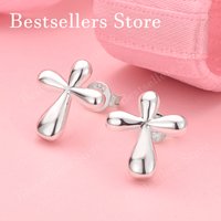 925 Sterling Silver Exquisite Shiny Cross Stud Earrings for Women Fashion Wedding Party Jewelry Charming Gift