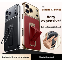 Finger Grip Hand Strap Folding Holder Plain Leather Case For iPhone 17 Pro Max/iPhone 17 Pro/17 Lens Protection Case Cover