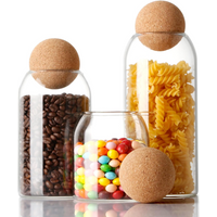 3 Pack Glass Storage Bottles with Wood Ball Lids Clear Glass Jars with Cork Ball for Candies Dry Foods Decorative Canisters