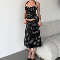 Two Piece Set Polka Dot Skirts Outfits Women Summer Corset Crop Top and Maxi Skirt Matching Set Sexy Party Club Outfits