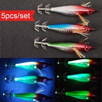 5pcs UV Horizontal Squid Jig Egi Set 8cm Glow Luminous Wood Shrimp Fishing Lures Saltwater Cuttlefish Octopus Fishing Tackle Set