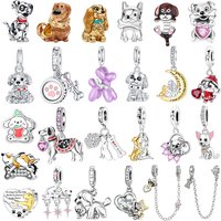 New Original 925 Sterling Silver Charms Animal Puppy Safety Chain Heart Beads Bracelets Necklaces Womens DIY Jewelry Gift