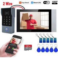 2-Wires Video Intercom System,7 Inch 1080P WiFi Touch Screen,32G Card,Code Password Tuya App IC Card Unlock for Home Apartment