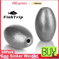 FishTrip 10Pcs Egg Sinkers Fishing Weight Oval Shape Weights Sinkers for Fishing Currents Deep Water Surf Fishing Rig Texas Rigs