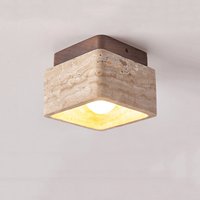 Kwadratowa lampa sufitowa z travertynu do korytarza, przedpokoju, na balkon, do salonu, wykwintna lampa dekoracyjna z kamienia w stylu wabi sabi.
