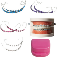 1 Pair Trendy Braces Colorful Temporary Tooth Decoration Dental Fake Braces with Metal Wires & Bracket Orthodontic Ligature Ties