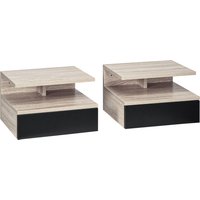 HOMCOM set van 2 wandnachtkastjes, hangende nachtkastjes met schuiflade, open vak, dienblad, stijlvol