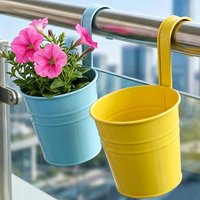 Heavy Duty Rust Proof Iron Hanging Planter with Hook for Fence Balcony Metal Flower Bucket Pot for Garden Porch Decor MultiColor