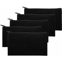 5pcs Black Canvas Zipper Pouches (21×12cm), Multi-Purpose DIY Pencil Cases for Makeup, Travel & Small Item Storage
