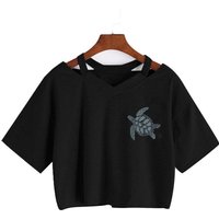 Women's Sea Turtle Print T-Shirt Beach Malibu Surfing Diving Seattle Beach Graphic Crop Tops Women Y2k Cropped T Shirt Clothes
