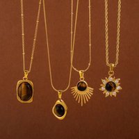 1 PCS Stainless Steel Brown Tiger Eye Stone Pendant Necklace for Women Men Vintage Fine Sweater Chain Jewelry Accessories 2024