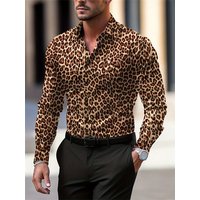 2024 New Fashion Leopard Print Men's Long-sleeved Shirt Daily Casual Men's Lapel Shirt Urban Street Men's Single-breasted Shirt