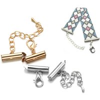 10set/lot Crimp End Beads Slide End Clasp With Chain Buckles Tubes Slider End Caps Connectors For DIY Jewelry Making Accessories