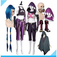 Jinx Cosplay LoL Costume Arcane Fantasia Women Hooded Cloak Belt Gloves Wig Shoes Boot Outfits Halloween Carnival Party Suit
