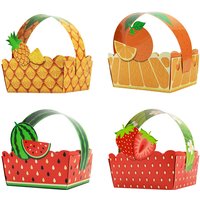 12/24PCS Summer Party Favors Boxes Paper Summer-Themed Goodie Boxes Tutti Frutti Gift Basket Boxes with Handles Treat Boxes