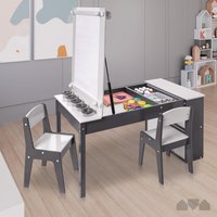 3-in-1 Kids Art Table and 2 Chair Set, Activity Table with Storage, Easel Transformation 5 Paint Cups, 6 Storage Bins,Paper Roll