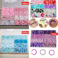 600pcs/set,Bead set box,frosted round beads, AB round beads, UV round beads, mixed in various styles,DIY production products