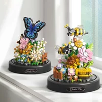 Bonsai Building Blocks Bee Butterfly Flower Insect Plant Potted Model Bricks with Dust Cover DIY Toy for Kids Holiday Gift