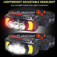 70g Ultra Light Headlamp 7 Modes XPE+LED+COB Red Light 0°-180° Adjustable Type-C Rechargeable Waterproof 2026 Upgrade