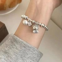 New Style Sweet Bear Animal & Lucky Bell Thai Silver Female Charm Bracelet Jewelry For Women Birthday Gifts