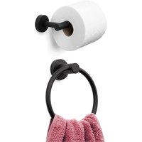 2PCS Matte Black Bathroom Hardware Set Wall Mount Towel Ring Toilet Paper Holder SUS304 Stainless Steel Bath Accessories Kit