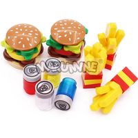 Marumine Mini Food Building Blocks Kitchen Accessories Hamburger Pizza Fries Cake Chocolate Cookies MOC Bricks Toy Basket Parts