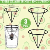3Pcs Avocado Germinator Avocado Tree Growing Kits Conical Metal Stands Triangle Bracket Bamboo Base Sprouting Plant(Black)