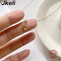 Jkeli S925 Sterling Silver 14K Gold Plated Heart Necklace 3D Heart Pendant Clavicle Chain Gift for Ladies