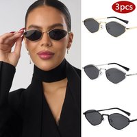AliExpress Julyrays Cycling 3pcs Fashion Metal Frame Polygon Sunglasses Personalized Small Frame Black Lens Sun Glasses UV Protection Eyeglasses.