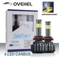 Led Headlight Car Light 6 Side LED lights for car H8 H11 H7 H9 9006/HB4 9005/HB3 9012 200W LED Headlight Bulb Super Bright 12V