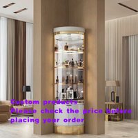 custom.Modern Light Luxury Stainless Steel & Glass Display Corner Cabinet Living Room Furniture