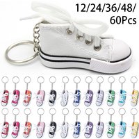 12-60Pcs Mini Canvas Shoes Keychain Cute 3D mini Doll Shoe Key Chain Fashion Small Cloth Shoe Keyring