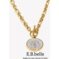 E.B.belle Mixed Color OT Buckle Round Angel Pendant Necklace PVD Plated Stainless Steel Women Waterproof Party Neck Jewelry
