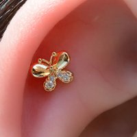 1PC 20G Tiny Crystal Butterfly Cartilage Earring Stainless Steel Cubic Zircon Conch Rook Tragus Stud Women Flat Piercing Jewelry