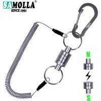 Magnetic Net Release Holder With Coiled Lanyard Fly Fishing Tools Strong Magnet Carabine Fast Buckle Anti-Drop Rope Accessories