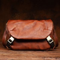 Functional Messenger Bag Men's Ins Style Leather Shoulder Bag Retro Men's Casual Vegetable Tanned Leather Messenger Bag