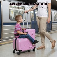 24 Inch Ride-On Travel Suitcase for Kids,Rolling Luggage with Wheels,Children's Carry on Trolley Case with Password Lock & Belt