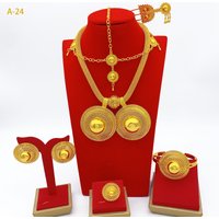 Luxury Ethiopian Dubai Gold Plated 6pcs Jewelry Sets For Women Nigerian Flower Shape Necklace Jewellery Set Wedding Party Gifts