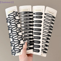 10/12Pcs Matte Black Geometric Hair Pins Star Wave Square Shape BB Clips For Bangs Fixing Daily Hairstyling Hair Accessories{S}