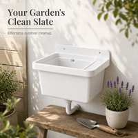 Évier mural en résine blanche 50x35x24 cm, lavabo utilitaire pour buanderie, salle de bain, lavabo pour se laver les mains avec surface lisse