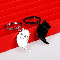 Hug Cat Couple Keychain Stainless Steel Bag Pendant Matching Cat Key Ring Cute Patchwork Lovers Keyring Girlfriend Boyfriend
