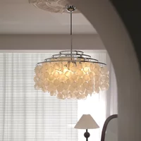 French Romantic Shell Pendant Italian Designer Milk Oil Style Bedroom Suspension Light Luxury Wind Chime Restaurant Hanging Lamp