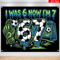 2D flat banner, 1 piece, sporty 6/7 theme party banner background, polyester, birthday party decoration