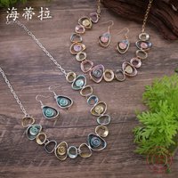 Jewelry DIY accessories new color painting oil hollow flower earrings necklace set, women's fashion high-end flower necklace